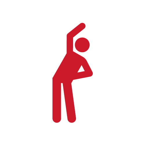 red icon of person bending