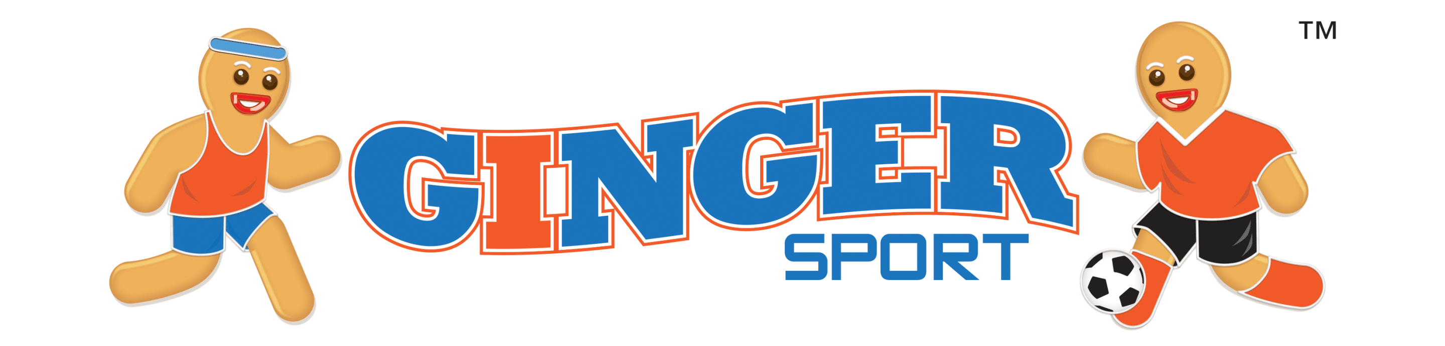 logo featuring ginger bread people playing soccer and the words "Ginger Sport"