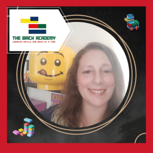 Profile picture featuring the Brick Academy logo and picture of presenter Sara smiling